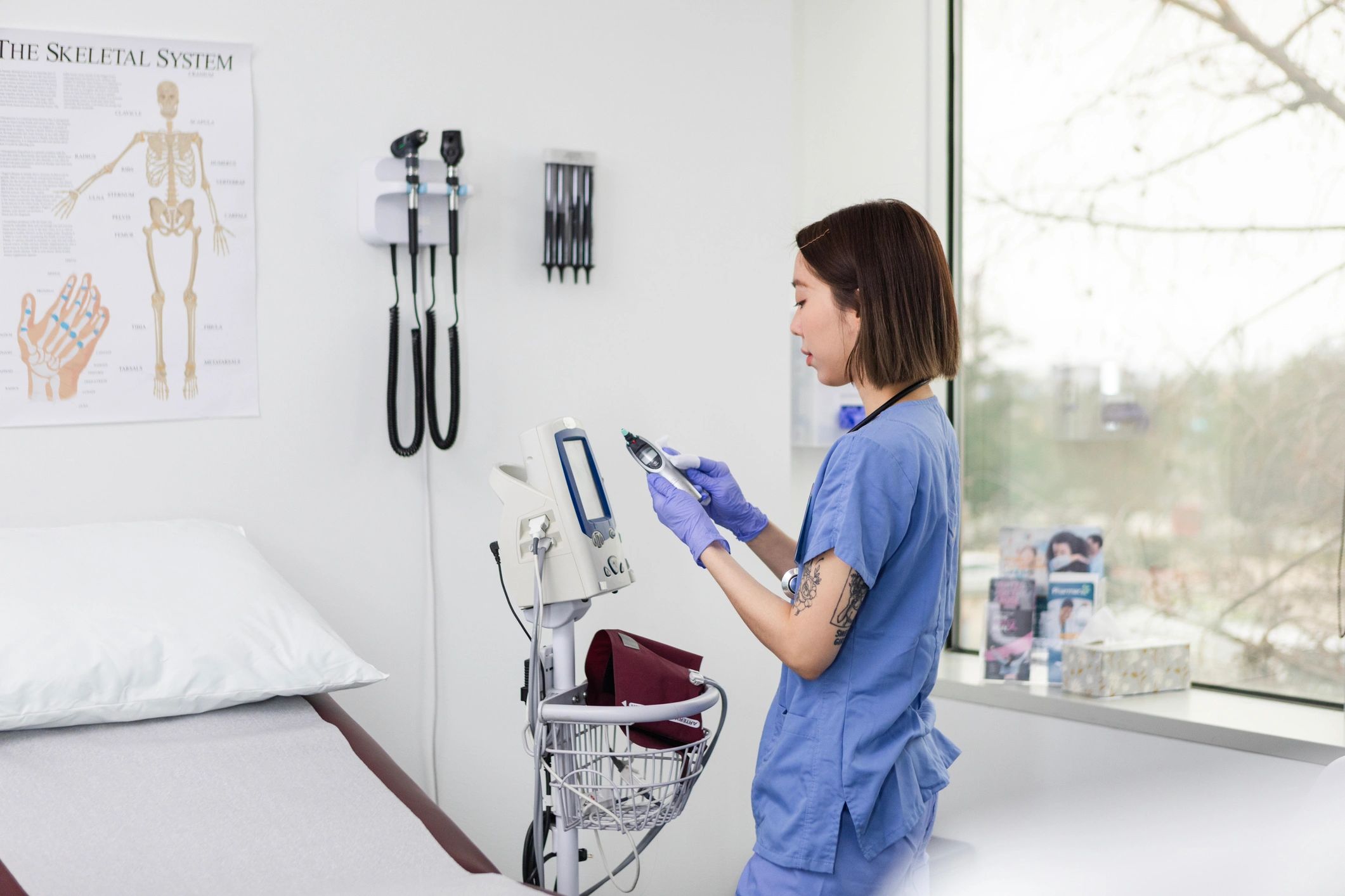nurse performing medical screening in clinic